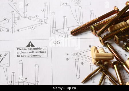 Furniture instructions screws dowel Stock Photo