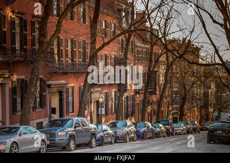 Federal style rowhouses on a street in the Beacon Hill district of Boston, Boston, Massachusetts,USA Stock Photo