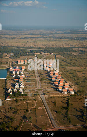 APSARA Authority offices (in charge of looking after Angkor Archaeological Park), near Siem Reap, Cambodia - aerial Stock Photo