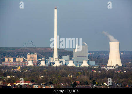 STEAG coal powered power plant in Herne, Germany, Hoheward heap in the back, Stock Photo