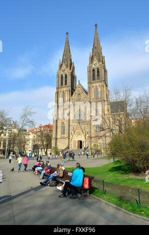 Prague, Czech Republic. Namesti miru (Peace Square) Church of St. Ludmila (Czech: Kostel svaté Ludmily) 1892: Neo-Gothic Stock Photo