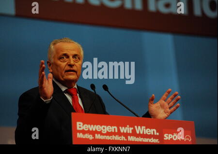 Vienna, Austria. 16th Apr, 2016. State party SPÖ (Social Democratic Party Austria) in Vienna.    Federal presidential candidate Rudolf Hundstorfer holds a speech at the state convention of the Social Democratic Party Austria.  Credit:  Franz Perc/Alamy Live News Stock Photo