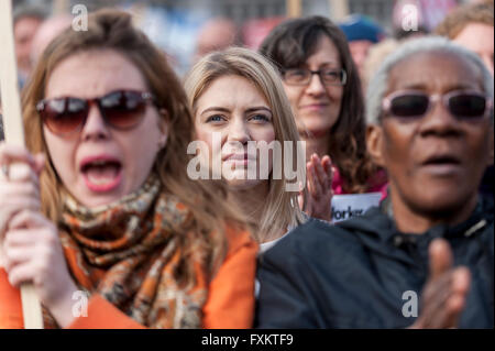 London, UK.  16 April 2016.  Protestors march on Trafalgar Square during The March for Health, Homes, Jobs and Education, organised by the People's Assembly.  Thousands listened to speakers and trade unionists who spoke about anti-austerity, saving the NHS and an end to Tory rule.  Credit:  Stephen Chung / Alamy Live News Stock Photo