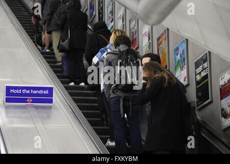 London 16 April 2016 - A six-month trial scheme starts on 18 April 2016 which will see commuters at Holborn Station to stand on both sides of the escalator rather than walking. Credit:  Dinendra Haria/Alamy Live News Stock Photo