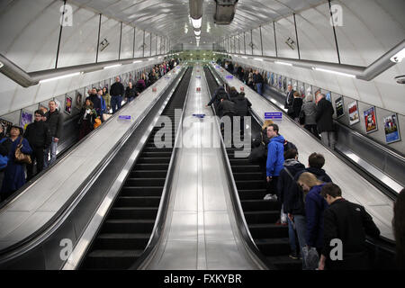 London 16 April 2016 - A six-month trial scheme starts on 18 April 2016 which will see commuters at Holborn Station to stand on both sides of the escalator rather than walking. Credit:  Dinendra Haria/Alamy Live News Stock Photo