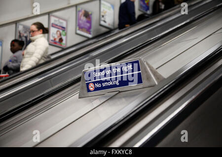 London 16 April 2016 - A six-month trial scheme starts on 18 April 2016 which will see commuters at Holborn Station to stand on both sides of the escalator rather than walking. Credit:  Dinendra Haria/Alamy Live News Stock Photo