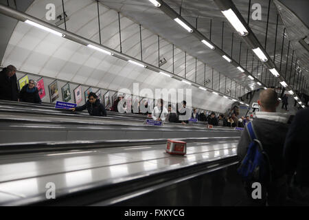 London 16 April 2016 - A six-month trial scheme starts on 18 April 2016 which will see commuters at Holborn Station to stand on both sides of the escalator rather than walking. Credit:  Dinendra Haria/Alamy Live News Stock Photo