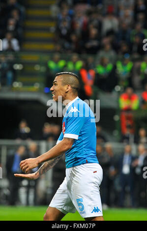 Milan, Italy. 16th Apr, 2016. Allan of SSC Napoli in action during the ...