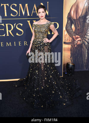 Westwood, California, USA. 11th Apr, 2012. Halsey arrives for the premiere of the film 'The Huntsman: Winter's War' at the Village theater. © Lisa O'Connor/ZUMA Wire/Alamy Live News Stock Photo