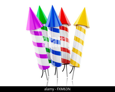 3d renderer image. Fireworks rockets. Isolated white background. Stock Photo