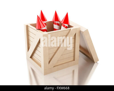 3d rendere image. Box with fireworks. Isolated white background. Stock Photo