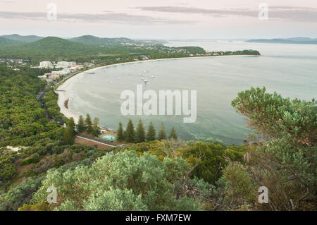View over Shoal Bay at dawn. Stock Photo