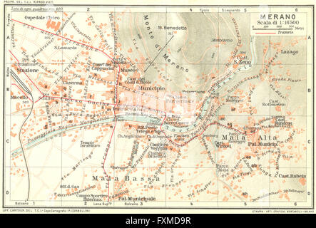 MERANO. Vintage town city map plan. Italy, 1927 Stock Photo