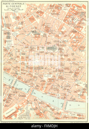 CENTRAL FLORENCE FIRENZE. Vintage town city map plan. Italy, 1924 Stock ...