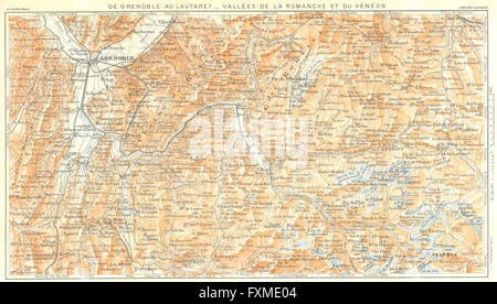 GRENOBLE: Lautaret-Vallees Romanche Veneon, 1926 vintage map Stock Photo