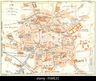 PROVENCE: Aix-en-Provence, 1926 vintage map Stock Photo