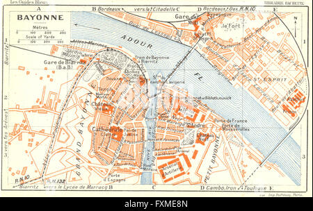 FRANCE: Bayonne, 1926 vintage map Stock Photo