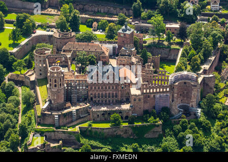 Aerial view, Schloss Heidelberg, Heidelberg Castle, Schlossruine Heidelberg, Heidelberg, Rhein-Neckar-Kreis, Baden-Wuerttemberg, Stock Photo