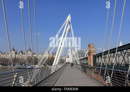 Golden Jubilee Bridge pedestrian bridge across the Thames from Southbank to Embankment London England UK Stock Photo