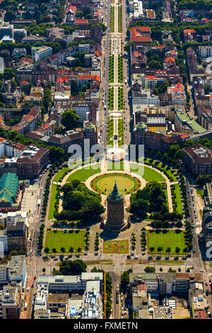 Aerial, Water Tower with park on the Friedrichsplatz, Mannheim, Baden-Württemberg, Germany, Europe, Aerial view, birds-eyes view Stock Photo