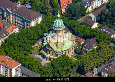 Aerial view, Christ Church Mannheim, Mannheim, Baden-Württemberg, Germany, Europe, Aerial view, birds-eyes view, aerial view, Stock Photo