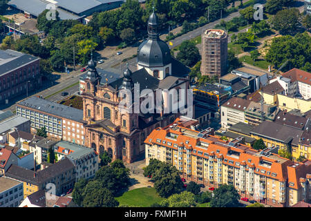 Aerial view, Jesuit church on Schillerplatz Mannheim, Mannheim, Baden-Württemberg, Germany, Europe, Aerial view, birds-eyes view Stock Photo