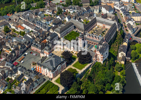 Aerial view, Renaissance castle Weilburg, Weilburg Castle, Baroque castle, Old Town Hall and Castle Church with tower,river Lahn Stock Photo