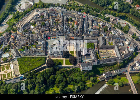 Aerial view, Renaissance castle Weilburg, Weilburg Castle, Baroque castle, Old Town Hall and Castle Church with tower,river Lahn Stock Photo