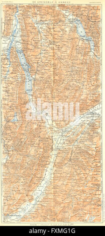 ISERE HAUTE SAVOIE. Grenoble Annecy Chambery. Alpes Françaises, 1926 old map Stock Photo