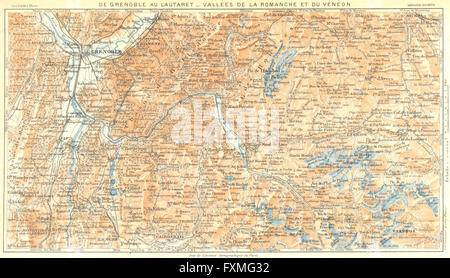 ISERE. Grenoble. Vallees de Romanche Du Veneon. Alpes Françaises, 1926 old map Stock Photo