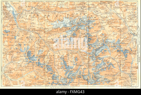 ISERE-HAUTES ALPES. Massif de Meije du Pelvoux. Alpes Françaises, 1926 old map Stock Photo