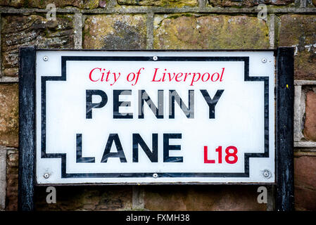 Penny Lane street sign at the bottom of Penny Lane Liverpool. Stock Photo
