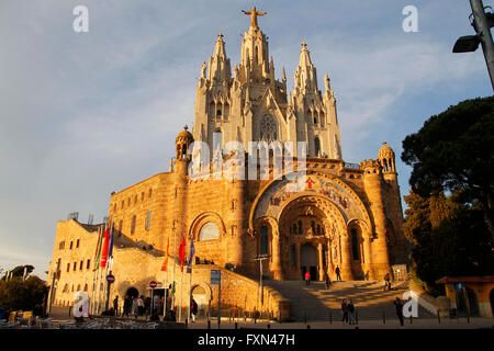 Expiatory Church of the Sacred Heart of Jesus in Tibidabo, in the top of the city of Barce Stock Photo