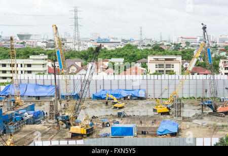 Bored piling machines at a construction site Stock Photo