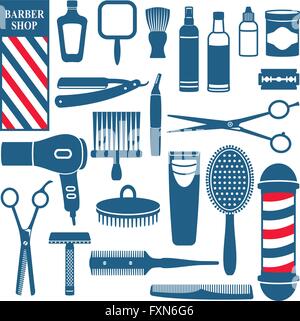 Barber and hairdresser related icons set Stock Vector