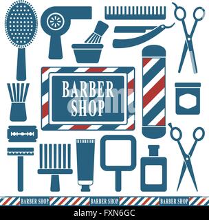 Barber and hairdresser silhouette icons set 1 Stock Vector