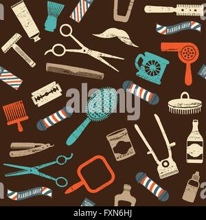 Vintage barber shop related seamless pattern 3 Stock Vector