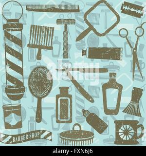 Vintage barber shop related seamless pattern 5 Stock Vector