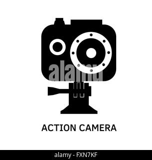 Action camera icon - black vector video cam symbol in waterproof case Stock Vector