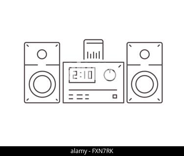 Icon of modern stereo system with dock station for smartphone. Line style Stock Vector