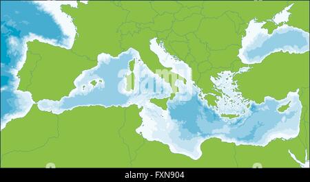Mediterranean Sea map Stock Vector