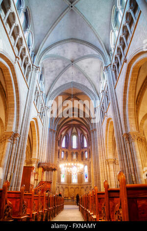 GENEVA, SWITZERLAND - NOVEMBER 28: St Pierre Cathedral interior with people on November 28, 2015 in Geneva, Switzerland. Stock Photo