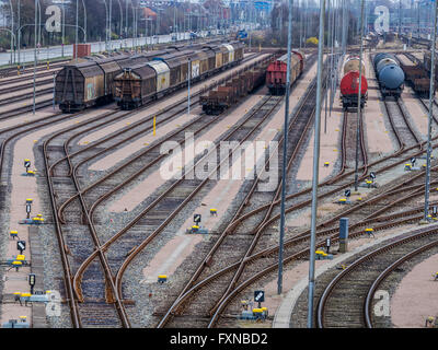 Railway switches, multiple directions, Hamburg harbor, Germany Stock Photo