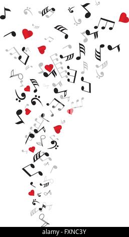 vector illustration of musical notes and hearts Stock Vector