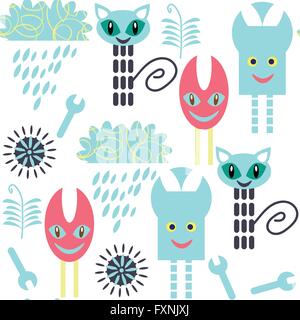 Cute fantasy odd monsters abstract seamless pattern and seamless pattern in swatch menu, vector picture. Adorable texture for de Stock Vector