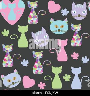 Cats seamless pattern and seamless pattern in swatch menu, vector illustration Stock Vector