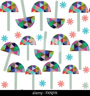 Colorful   seamless pattern with mushrooms  and seamless pattern in swatch menu, vector illustration Stock Vector