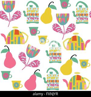 Tea seamless pattern and seamless pattern in swatch menu, vector image. Cute texture Stock Vector
