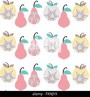 Elegance  seamless pattern with pear and apples and seamless pattern in swatch menu, vector illustration Stock Vector