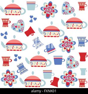 Elegance  seamless pattern with kettle and cup and seamless pattern in swatch menu, vector illustration Stock Vector